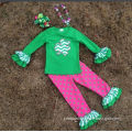 2015 new hot pink/green St.patrick shamrock pant top set outfits with matching necklace and bows